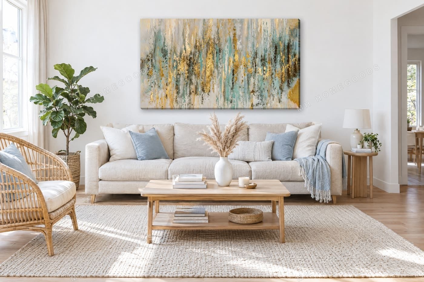 Teal & Gold Rain: living room